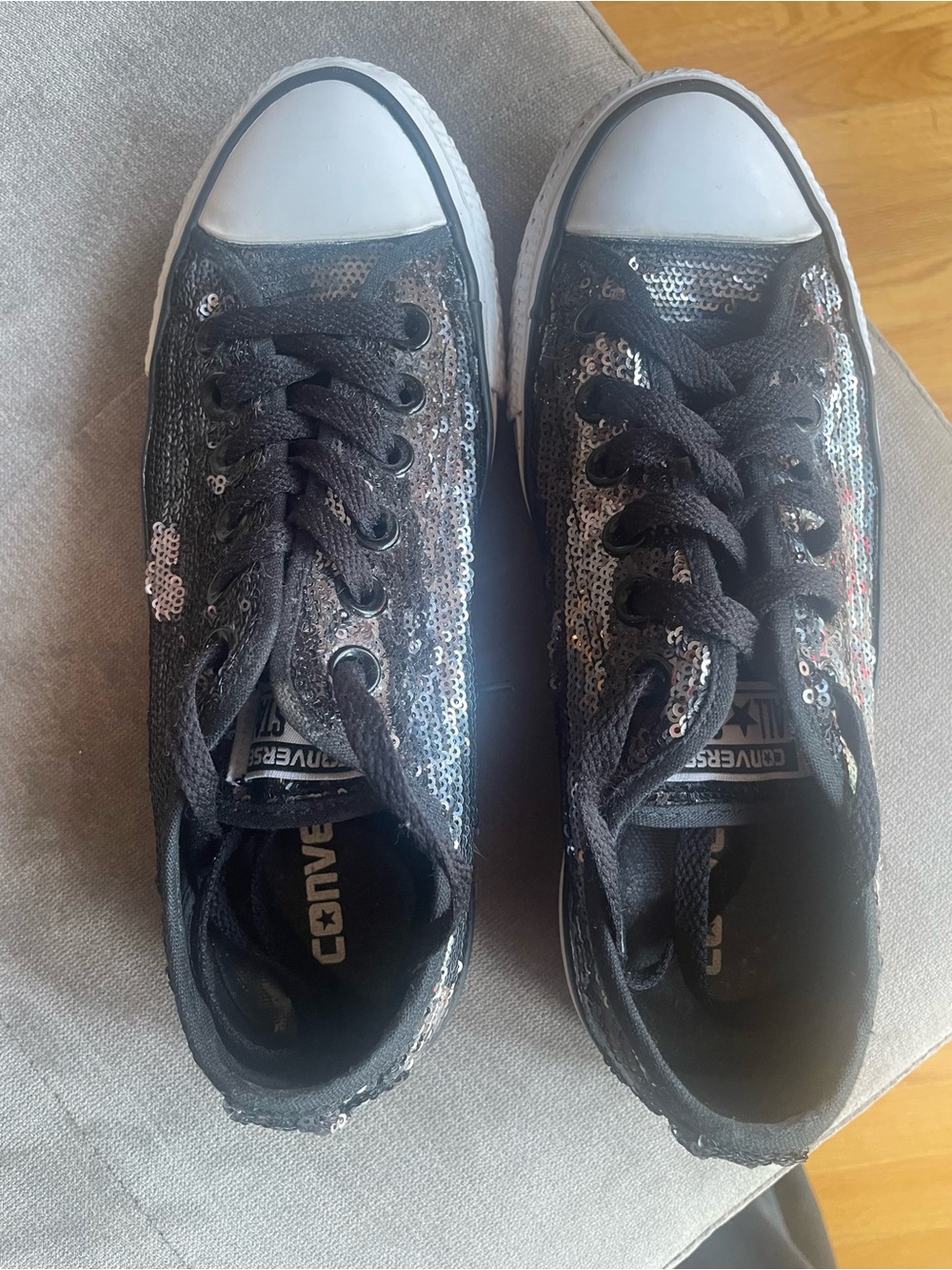 Converse Black Sequin Low-Top Sneakers with White Soles